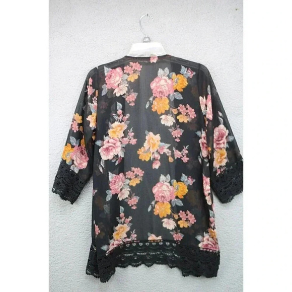 Jolt Open Front Cardigan-Sheer-Size XS-Crochet Trim - Picture 8 of 10